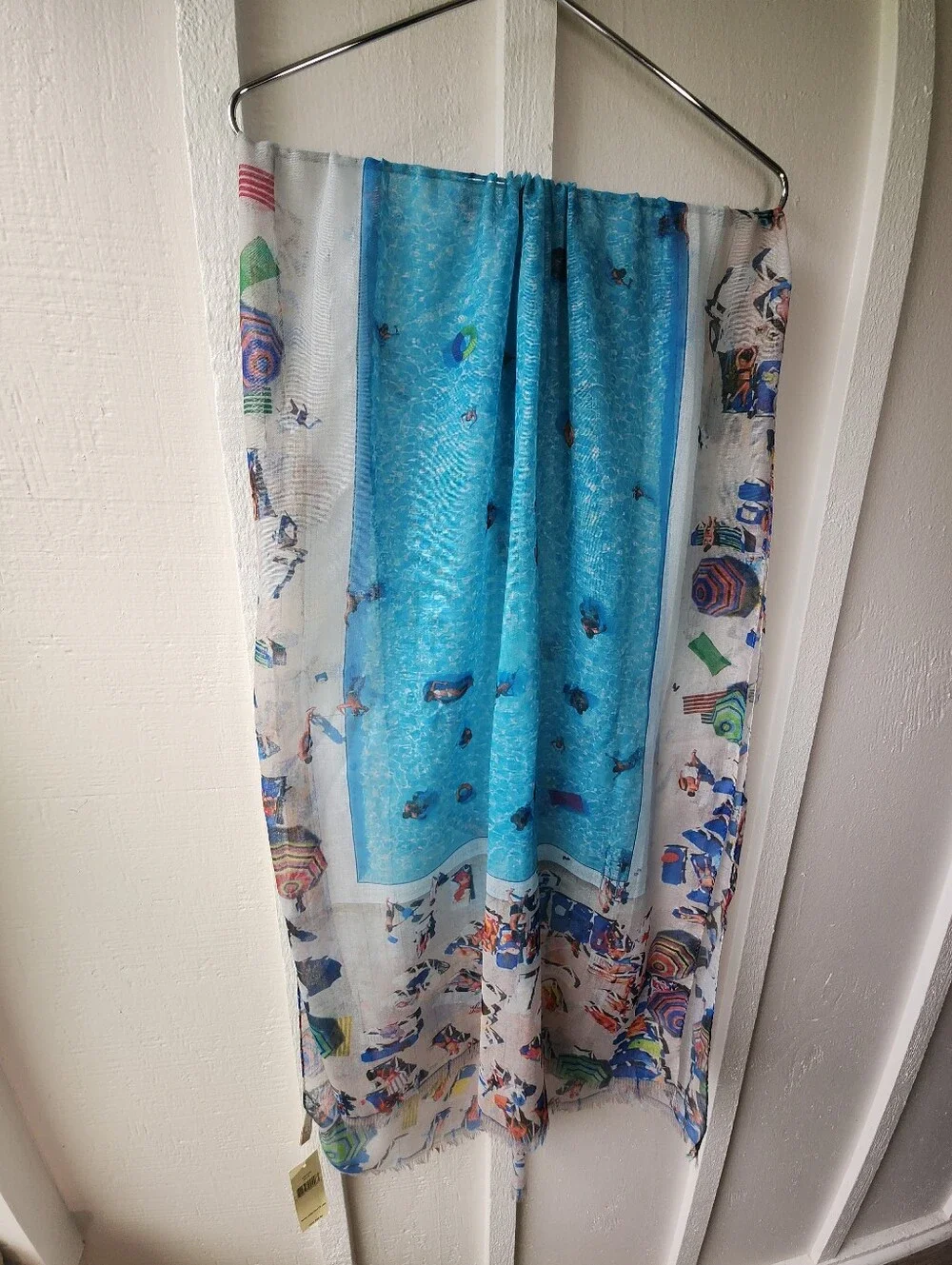 New Collection 18 Sheer Beach Pool Print Scarf Blue & White